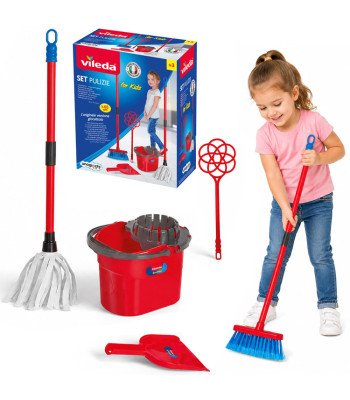 Vileda For Kids valymo rinkinys vaikams: šluostė, kibirėlis, šluota ZA6730