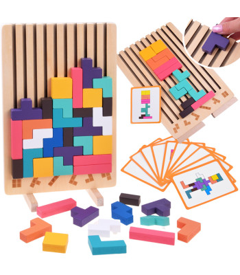 Medinė loginė dėlionė su spalvotomis kaladėlėmis, Tetris ZA6613