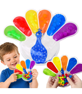Sensorinis „Fidget Toys“ žaislas – spaudoma silikoninė letenėlė su spalvotais rutuliukais, ZA6552, 22 x 17 x 1 cm