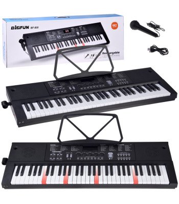 Klasikinis keyboardas su mikrofonu ir medžio faktūros klavišais, 61 klavišas, IN0184