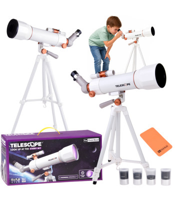 Vaikiškas teleskopas su stovu, 4 okuliarais ir taikikliu, ES0029, 107 cm