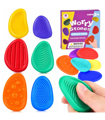 Silikoniniai sensoriniai akmenukai Fidget Toys, įvairios tekstūros, 6 vnt., ZA6423
