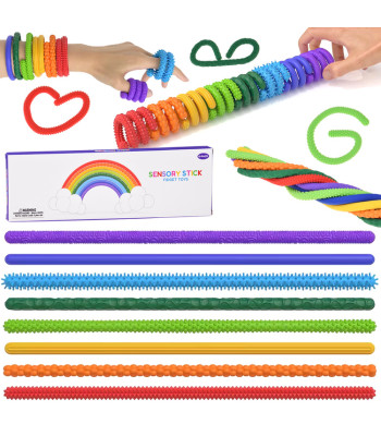 Spalvingi silikoniniai sensoriniai pagaliukai, antistresinis žaislas, 8 vnt., ZA6424, 25 cm