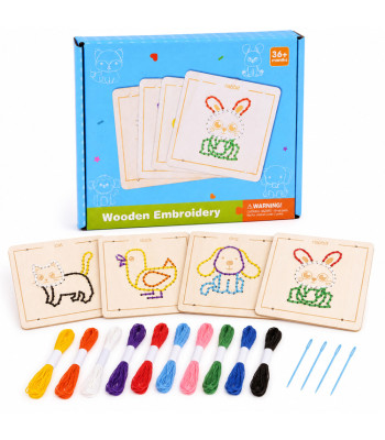 Medinė Montessori varstymo dėlionė, 4 gyvūnėlių šablonai su siūlais ZA6543