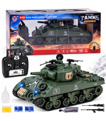 Nuotoliniu būdu valdomas tankas Sherman M4A3 su dūmais ir garsu, RC0769, 36 × 16 × 18 cm