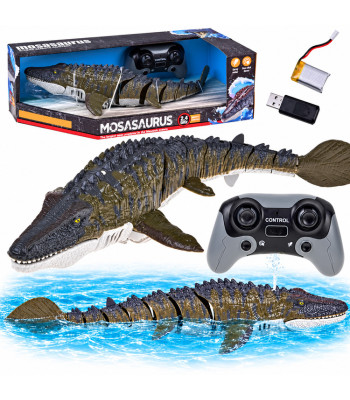 Nuotoliniu būdu valdomas mozazauras – vandens dinozauras, plaukia ir purškia vandenį, RC0801, 40 cm