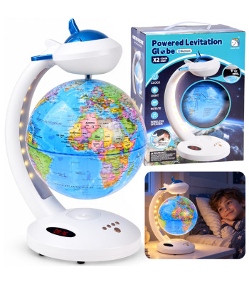 Interaktyvus levituojantis gaublys 4 viename su LED lempute, Bluetooth garsiakalbiu ir laikrodžiu, 360°, ZA6313