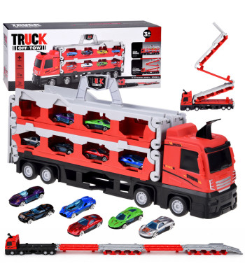 Žaislinis TIR autovežis su 6 automobiliais, dviejų lygių, ZA6587, 200 cm
