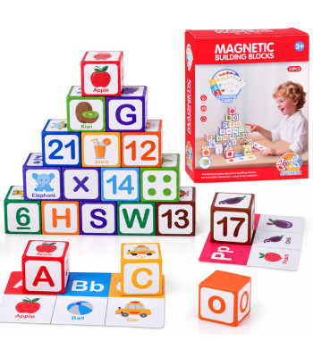 Edukacinis magnetinių kaladėlių rinkinys – raidės, skaičiai, laikrodis, 35 elementų ZA6603