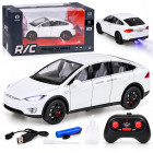 Baltas metalinis pulteliu valdomas automobilis su LED žibintais ir dūmų efektu – Tesla Model X RC0772, 1:22