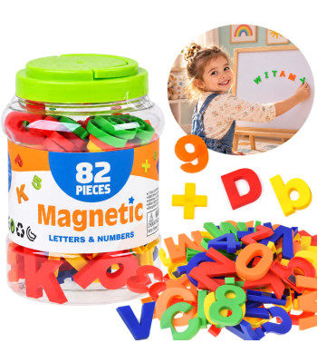 Magnetinės raidės ir skaičiai šaldytuvui, edukacinis rinkinys, 82 vnt., TA0116