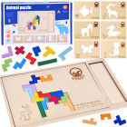 Medinė loginė dėlionė „Tetris“ su 6 gyvūnais ir 12 kaladėlių, ZA6244