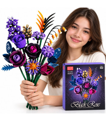Konstrukcinės kaladėlės – tamsių rožių puokštė „Black Rose“, 665 dalių, ZA6264