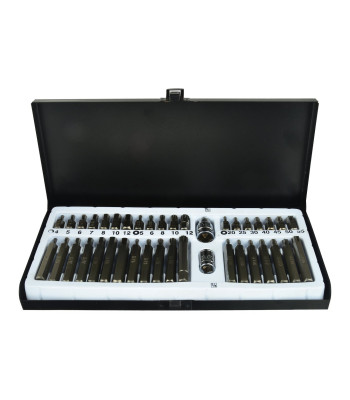 TORX, SPLINE ir HEX antgalių rinkinys su metaline dėžute, CrV, 40 vnt.