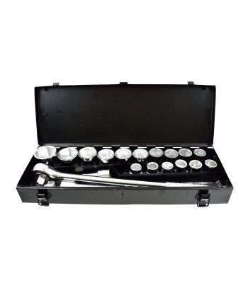 Galvučių raktų komplektas GEKO metalinėje dėžėje (2) – 21 el., 3/4", 6 kampų, 19–50 mm