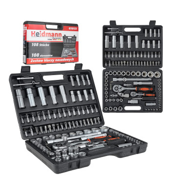 Galvučių raktų ir antgalių rinkinys, torx, 108 dalių, 1/4", 1/2", H tipo