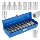 TORX galvučių komplektas GEKO metaliniame dėkle – 9 dalių, E10–E24, 1/2″ (20)