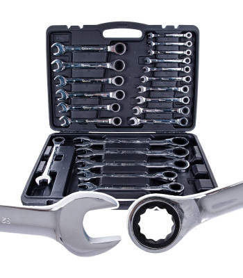 Kombinuotųjų raktų su terkšle komplektas, 22 vnt. 6–32 mm