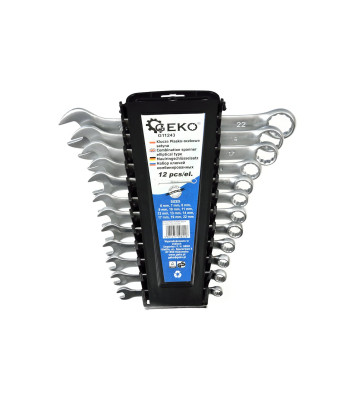 Satinuotų plokščių ir žiedinių raktų rinkinys CRV/CLIP (20), 12 dalių, 6–22 mm