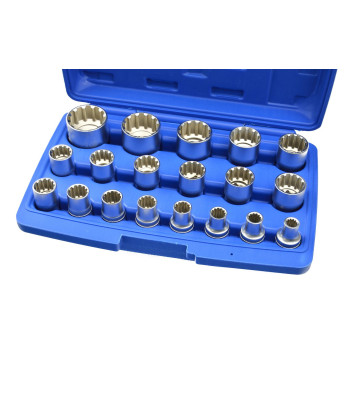 19 dalių dvylikampių galvučių rinkinys su plastikiniu lagaminėliu, Gear Lock, 8–32 mm