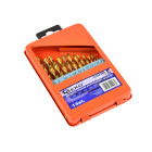 Grąžtų rinkinys HSS TiN metalinėje dėžutėje GEKO, 13 vnt. 1,5–6,5 mm