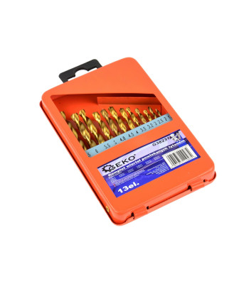 Grąžtų rinkinys HSS TiN metalinėje dėžutėje GEKO, 13 vnt. 1,5–6,5 mm