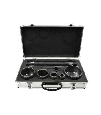 Mūro gręžimo karūnų komplektas, 9 dalių (4), 2 adapteriai – 30, 40, 65, 80 ir 100 mm