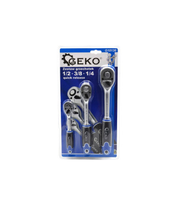 GEKO tiesių terkšlių komplektas quick release (10), 1/2", 3/8", 1/4"