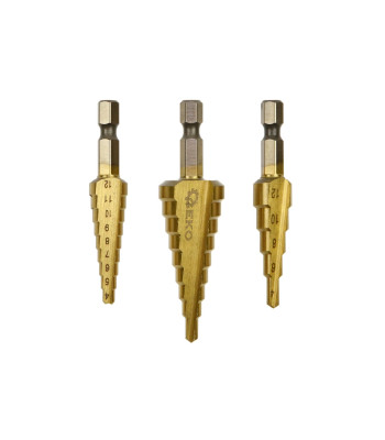 Kūginių grąžtų komplektas, 3 vnt., 1/4" Hex 3-12, 4-12, 4-20mm