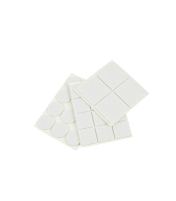 Baldų veltinio padėkliukų rinkinys, baltas, apvalūs ir stačiakampiai – 28 vnt., 25 mm, 25x25 mm, 40x40 mm (25/250)