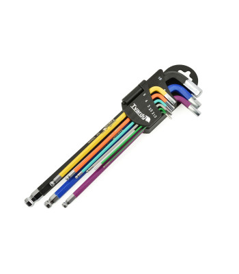 Spalvotų ilgų HEX šešiakampių raktų rinkinys, 9 vnt., plienas S2, 1,5–10 mm, 234 mm
