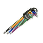 Ilgų torx raktų rinkinys iš S2 plieno, spalvoti, 9 vnt., T10–T50, 229 mm