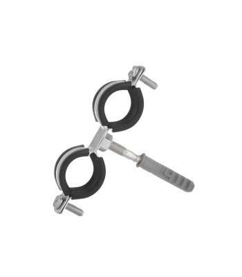 Dvigubas metalinis vamzdžių laikiklis su guma 3/4" 26–30 mm