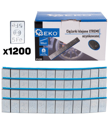 Klijuojami ratų balansavimo svareliai, cinkuoti, 100 juostelių – Geko XTREME 12x5g (6kg)