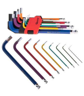 Geko spalvotų šešiakampių raktų rinkinys CrV (6/48), 9 vnt., 1,5–10 mm
