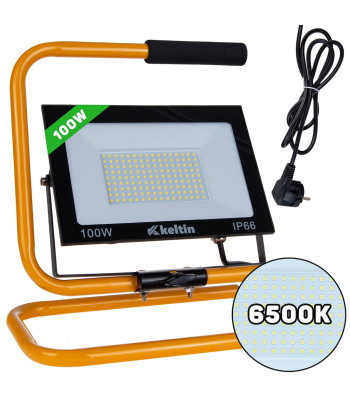 LED SMD prožektorius su statybiniu stovu ir laidu, šaltai balta 6500K, 100W