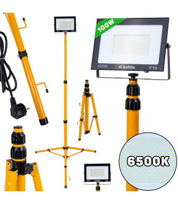 LED SMD prožektorius su teleskopiniu statybiniu stovu ir laidu, 100W, 6500K