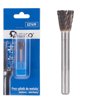 Frezinė dildė metalui iš volframo karbido, atvirkštinis kūgis, kotas 6mm, 12x12mm