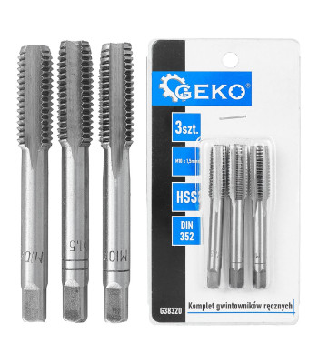 Rankinių sriegiklių komplektas, HSS, DIN 352, 3 vnt., M10 x 1,5 mm