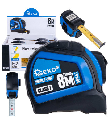Dvipusė nailoninė matavimo juosta su automatinio stabdymo funkcija, ekspozicinė dėžutė (6/60), I klasė, 8 m / 25 mm