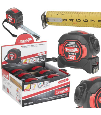 Dvipusė nailoninė matavimo ruletė su magnetu ir automatiniu fiksatoriumi, I klasė, 5m/25mm