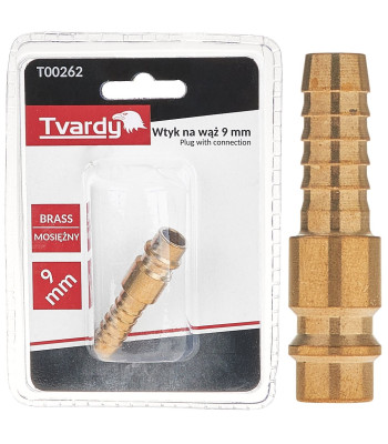 Žalvarinė jungtis pneumatinėms žarnoms, vyriško tipo, 9mm (1/10/100)
