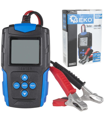 Akumuliatorių testeris Geko LCD – 12/24V, 3Ah–200Ah