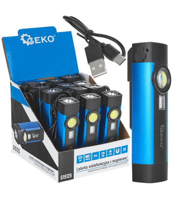 Daugiafunkcis žibintuvėlis su magnetais ir UV šviesa – ekspozicinė dėžutė (12/96), LED COB, 5W, 2000mAh, 300lm, IP54