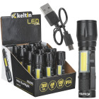 Mini taktinis LED XPE/COB žibintuvėlis – ekspozicinis kartoninis dėklas 10W 500mAh 500lm IPX5 (12/96)