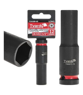 Ilga smūginė galvutė Tvardy CR-MO 1/2" 6-kampė 12mm (6/72)