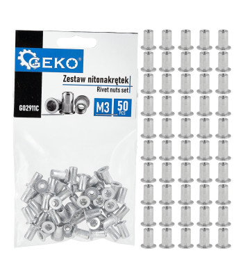 Aliumininių kniedijamųjų veržlių rinkinys, 50 vnt., M3, 0.5–1.5 mm