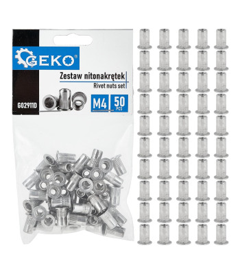 Aliumininių kniedinių veržlių rinkinys, M4, 0.5–2.0 mm, 50 vnt.