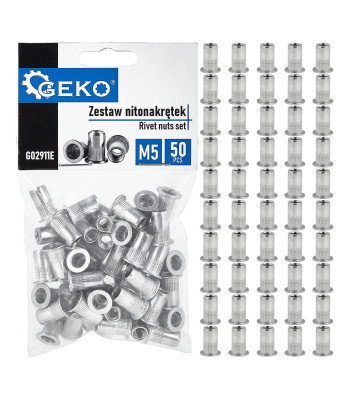Aliumininių kniedijamųjų veržlių rinkinys, 50 vnt., M5, 0.5–2.5 mm