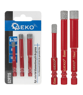 Deimantinių grąžtų rinkinys gresui, 3 dalių, HEX 6–10 mm
